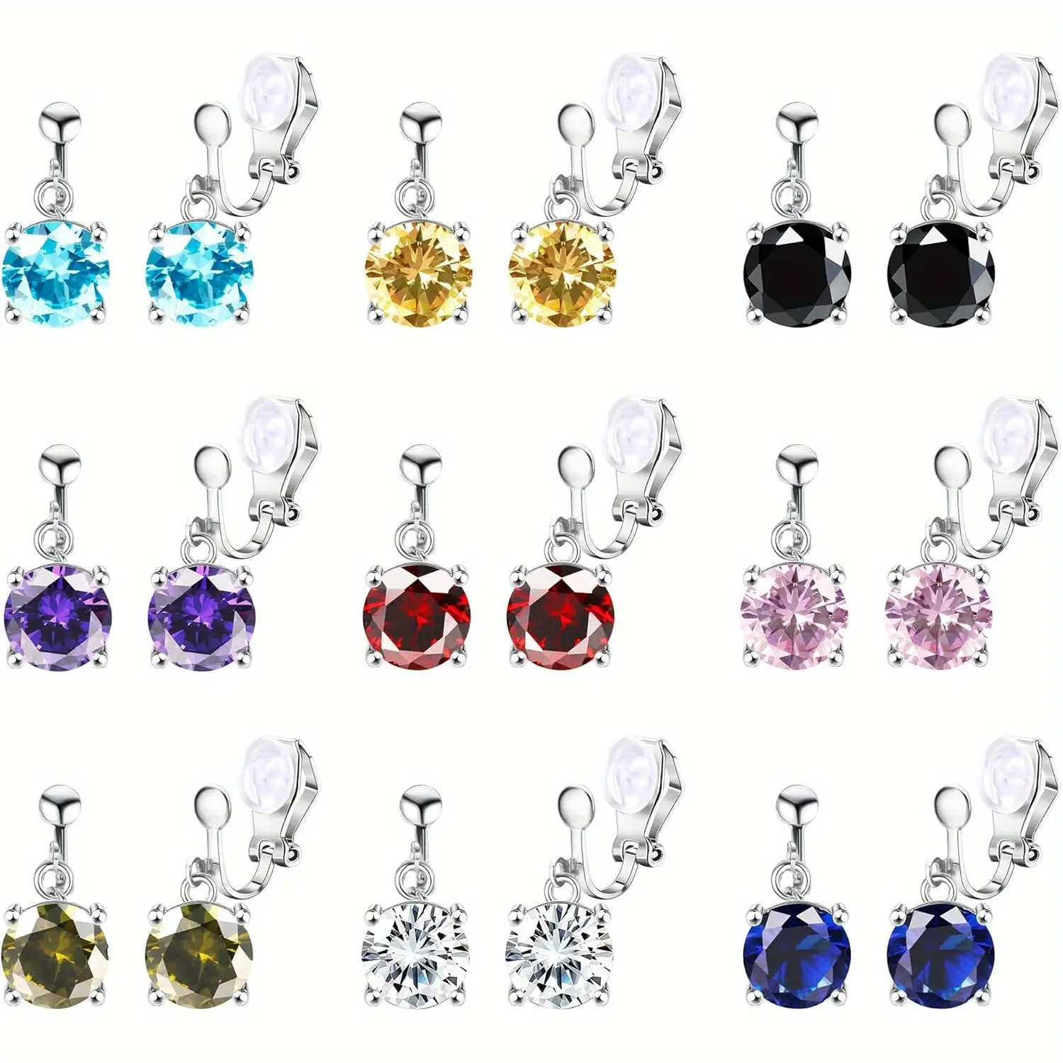 9 Pairs Round CZ Earrings Set
