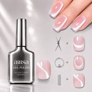 AILLSA Soft Velvet Cat Eye Gel Polish Set with 3 Magnetic Tools, DIY French Cat Eye & Halo Ring Nail Effects, Shimmer Glitter 15ML Gel Polish Need Lamp Curing Summer Nail Art DIY at Home