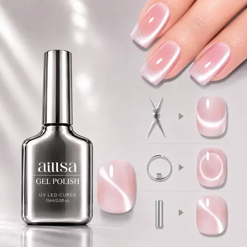 【BUY 2 GET 1 FREE WATER DROP GEL】AILLSA Soft Velvet Cat Eye Gel Polish Set with 3 Magnetic Tools, DIY French Cat Eye & Halo Ring Nail Effects, Shimmer Glitter 15ML Gel Polish Need Lamp Curing Summer Nail Art DIY at Home TikTokShopBackToSchool sohochic, Na