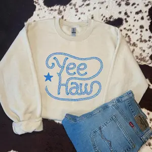 Yee Haw Roped Up Sweatshirt, western clothing, western tops, western outfits women, western cowgirl stuff, punchy western wear, country girl stuff clothing clothes, women's graphic tees, sweatshirts for women, rodeo outfits