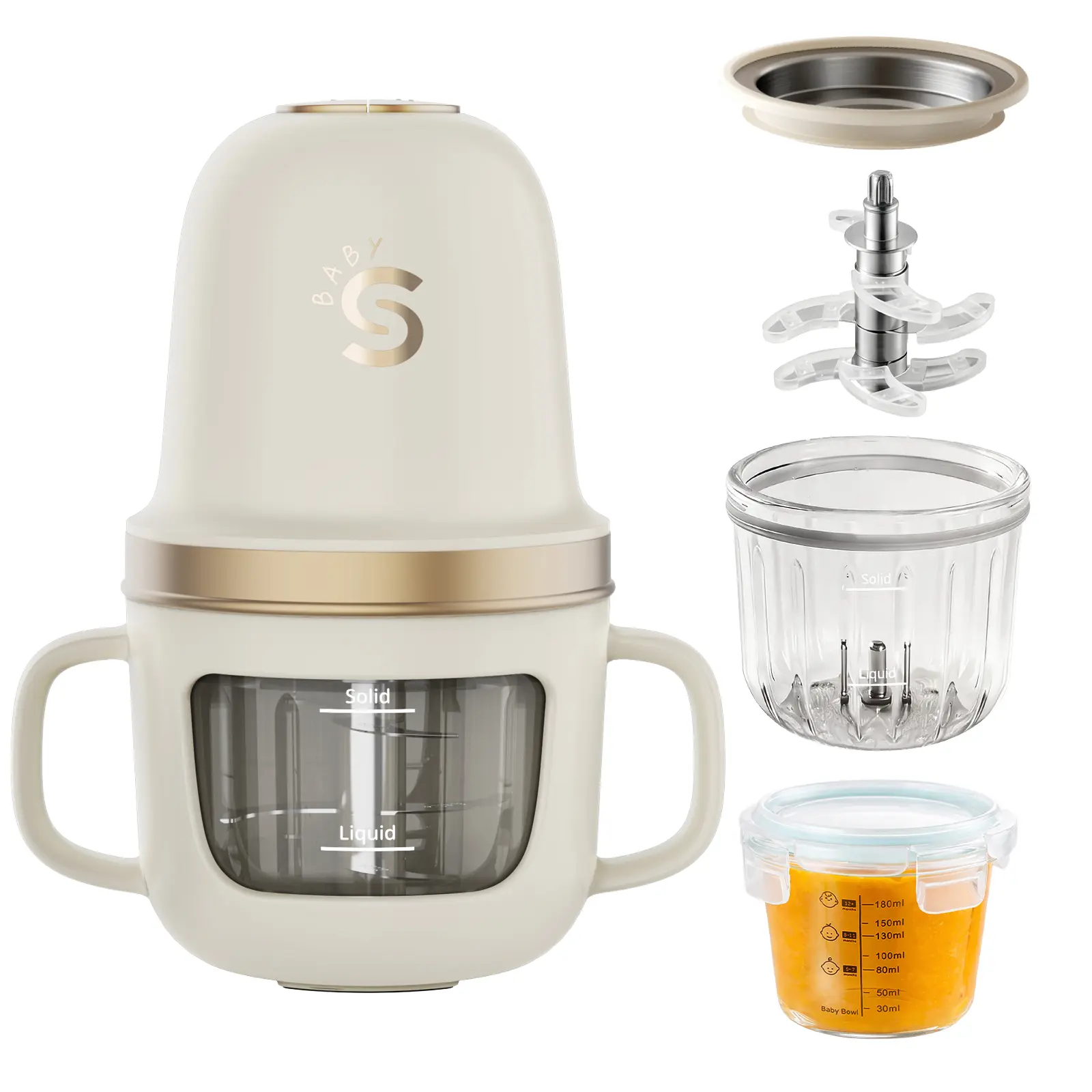 #SummerVibes Baby Food Maker, SosekiBaby 2 Speed Contro Food Processor Set, Fruit, Vegatable, Meat, Baby Puree Blender with Baby Glass Containers,Food-grade Material