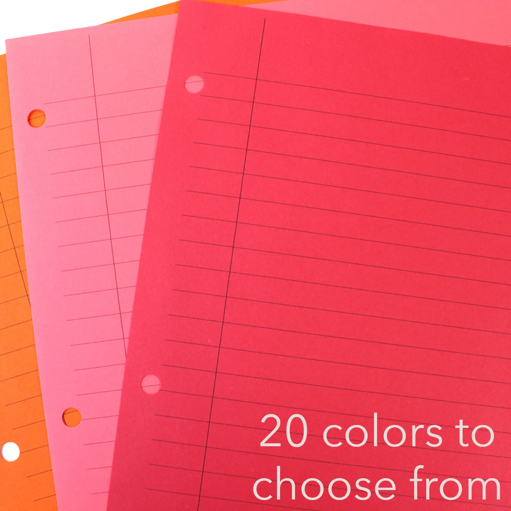 Colored Loose Leaf Paper | Lined Grid Paper | 3 Hole Punch Paper | Rainbow Paper