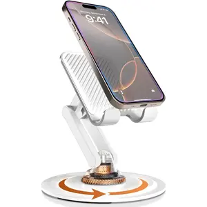 360? Stand, Rotating Cell Phone Stand for Desk | Sturdy Metal Base, Foldable, Portable | Cell Phone Holder for Desk (Cream White)