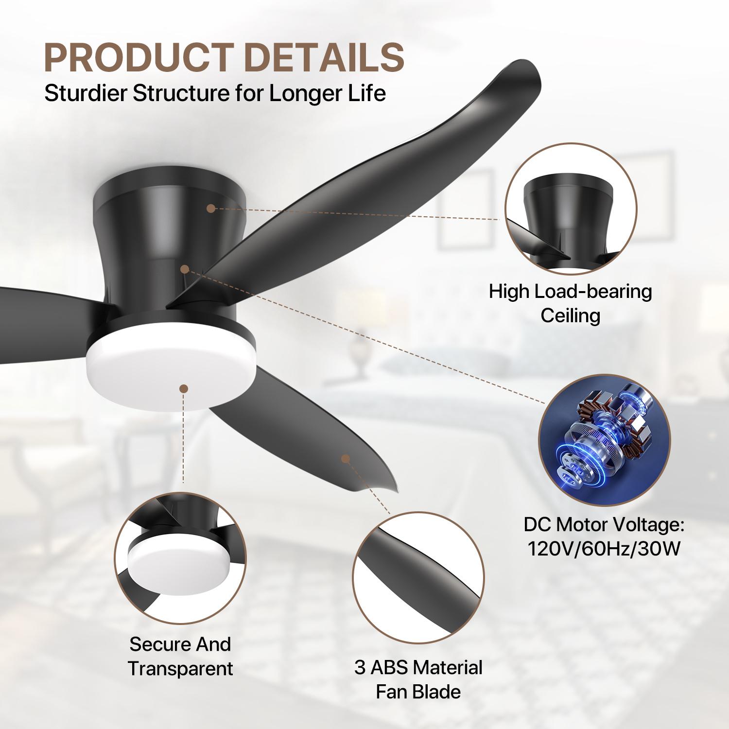 GALENTAL 42 Inch Smart Ceiling Fan with Light and Remote Control - 6 Speeds, Multi-function Ceiling Fan, Reversible, 1/2/4/8H Timer, 3 Color Temperatures, for Bedroom & Living Room