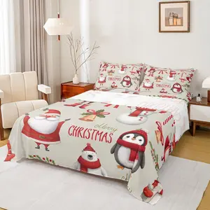 Feelyou 4-Piece Christmas Print Bedding Set - Breathable Deep Pocket Fitted Sheet, Xmas Bell Flat Sheet, Cute Theme Kids Bedroom Decor (for Boys & Girls, Multi-Size)