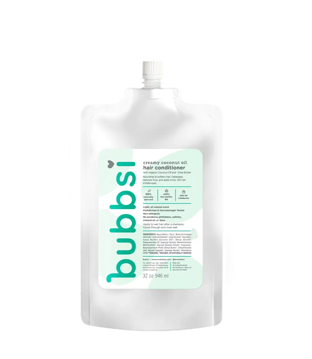 REFILL POUCH: Coconut Oil Hair Conditioner | Detangles, Smoothes and Tames Knotty Hair | Deeply Nourishes Scalp | Vegan, 96% Naturally-Derived | Organic Coconut Oil & Shea Butter | Light Coconut Vanilla Scent