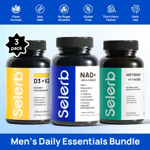 Selerb Daily Nutrition Trio – Metaburn 8-in-1 Botanical Blend with Berberine & B12, Men’s Liposomal NAD+ Complex with CoQ10 & L-Carnitine, and Vitamin D3 K2 Formula with MK-7 & Coconut Oil · Non-GMO, Gluten-Free