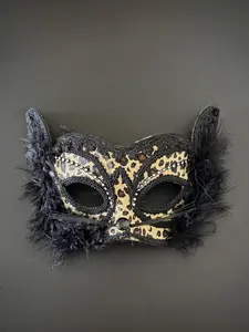 Leopard Cat Masquerade Mask Animal Print Costume Party Eye Mask with Feathers for Animal Themed Events