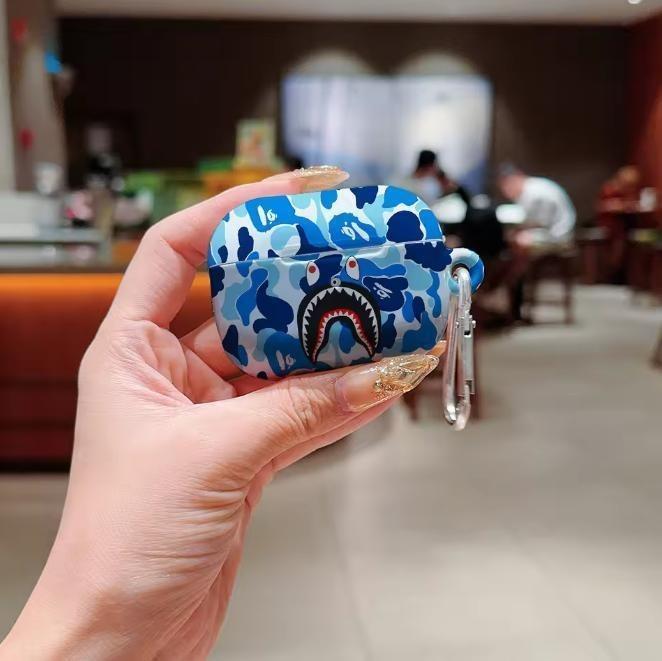 Trendy "Shark Mouth" Camo Streetwear AirPods Case | Glossy Hypebeast Ape Style | Shockproof Hard Cover for AirPods 1/2/3/4 & Pro