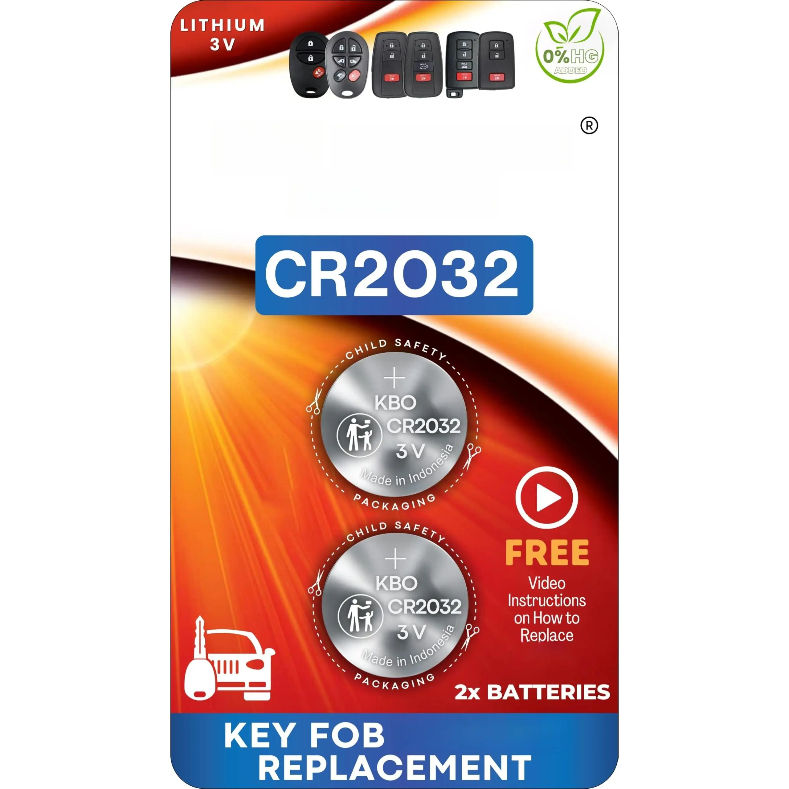 Cr2032 Key Fob Replacement (2 Pack) - Compatible With Fobs That Require Universal Fit Video Installation Guide Included