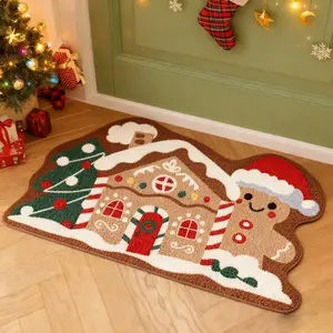 Christmas doormat, Fluffy area rug, 1 PC pine tree, gingerbread man patterned rug, entrance mat, Christmas-themed home mat, fluffy mat, suitable for living room sofa, indoor and outdoor entrances, Christmas gift