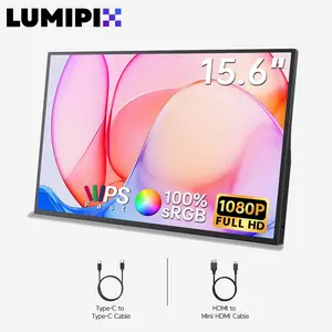 LUMIPIX Brand | Stand-equipped model｜15.6" Portable Monitor 1080P FHD IPS | 250 Nits Brightness | Adjustable Kickstand with VESA Mount | USB-C HDMI, Dual Speakers | Ultra-Slim Travel Laptop Second Screen for Phone PC PS5 Switch | Workfromhome