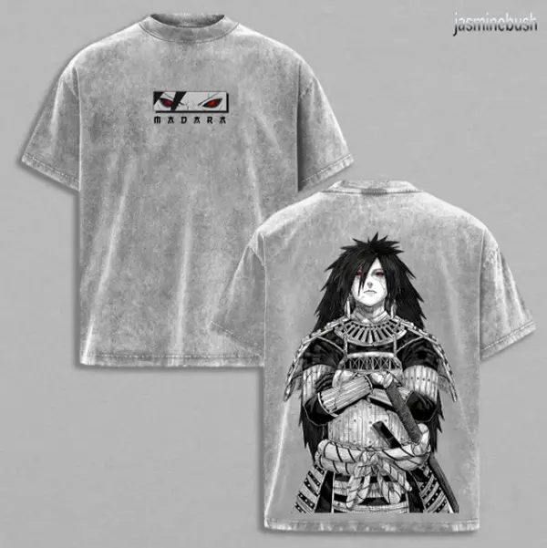 Uchiha Madara x Naruto Anime Double PrintedWashedTee Unisex Oversize Anime Manga LightweightCotton T-Shirt, Gift For Anime Fan Lover, Madara Fan,MadaraShirt, Naruto Merch
