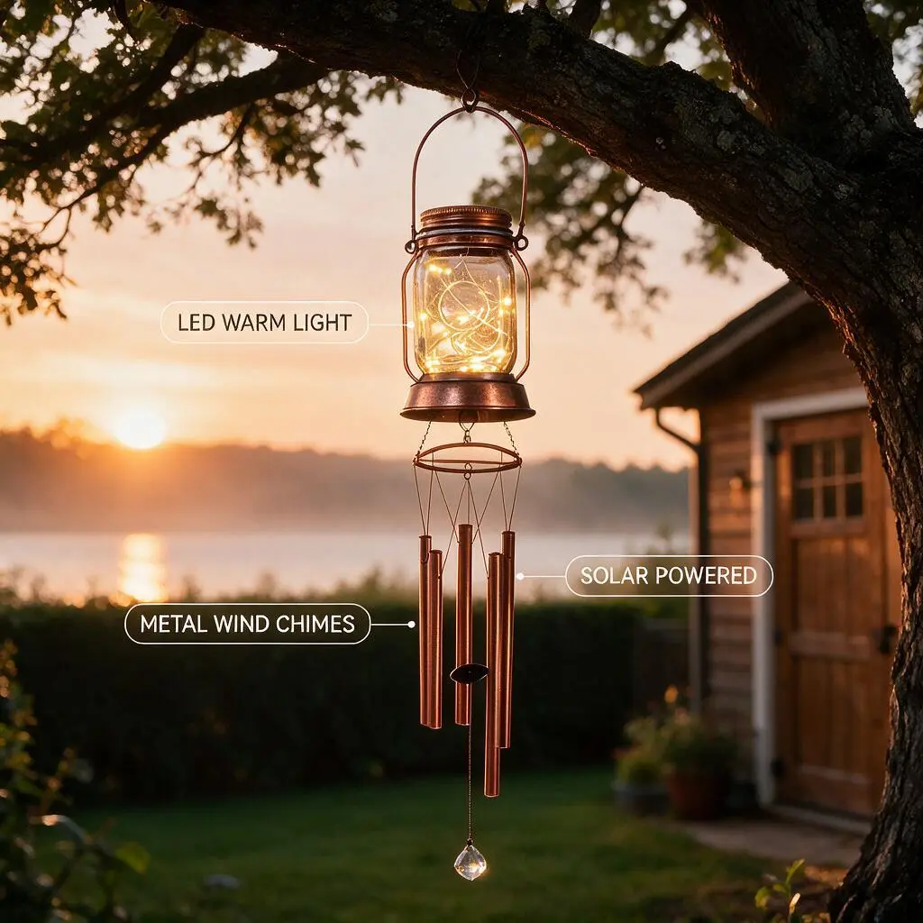 Elegant Solar LED Wind Chimes - Weather & Water Resistant Decorative Mood Lighting, Easy Suspension, Dual Audio-Visual Experience, Commemorative Ornament for Courtyard Home Improvement, Ideal for Daily Occasions