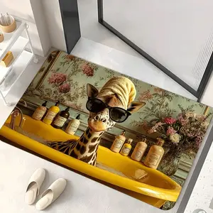 Fashionable Giraffe Non-Slip Bath Mat, Cute Cartoon Animal Pattern, Absorbent Quick Dry, Bathroom Door Decorative Rug, Home Essential