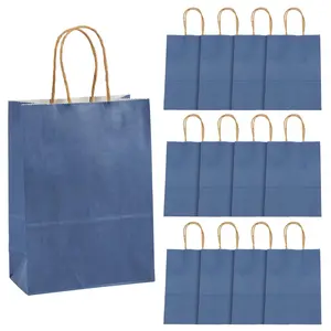 6 1/2" x 9" Medium Blue Kraft Paper Gift Bags - 12 Pc.