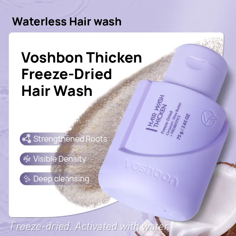 VOSHBON Thicken Freeze-Dried Hair Wash | Volume Boost Shampoo for Fine Hair | Travel Essentials TSA Approved | Probiotic Scalp Care & Hair Growth