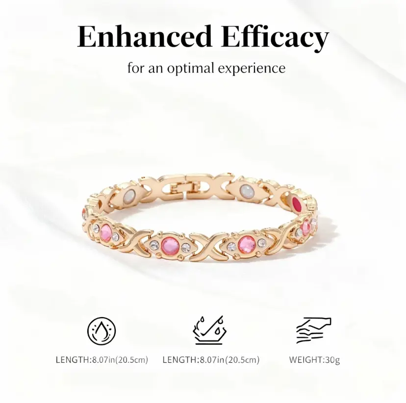 Women's Adjustable Fit Bangle - Magnetic Energy Diamond Studded Costume Jewelry Bracelet, Eco Alloy with Pink Rhinestones, Ideal for Valentine's Day, Christmas