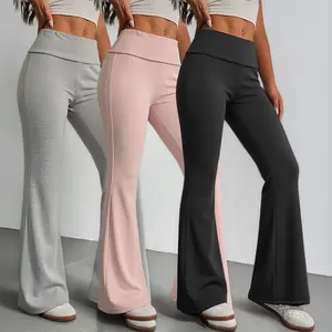 3PCS Ultra-Thin Micro Flare Pants Set – Fold-Over Waist, Skin-Friendly, Breathable & Super Stretch