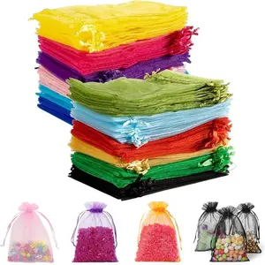 100PCS Premium Sheer Organza Bags, 4x4.72 Inch Drawstring multicolor Wedding Favor Jewelry Gift Bags for Party Christmas Jewelry Festival Bathroom Soaps Makeup Organza, Wrapping Supplie.