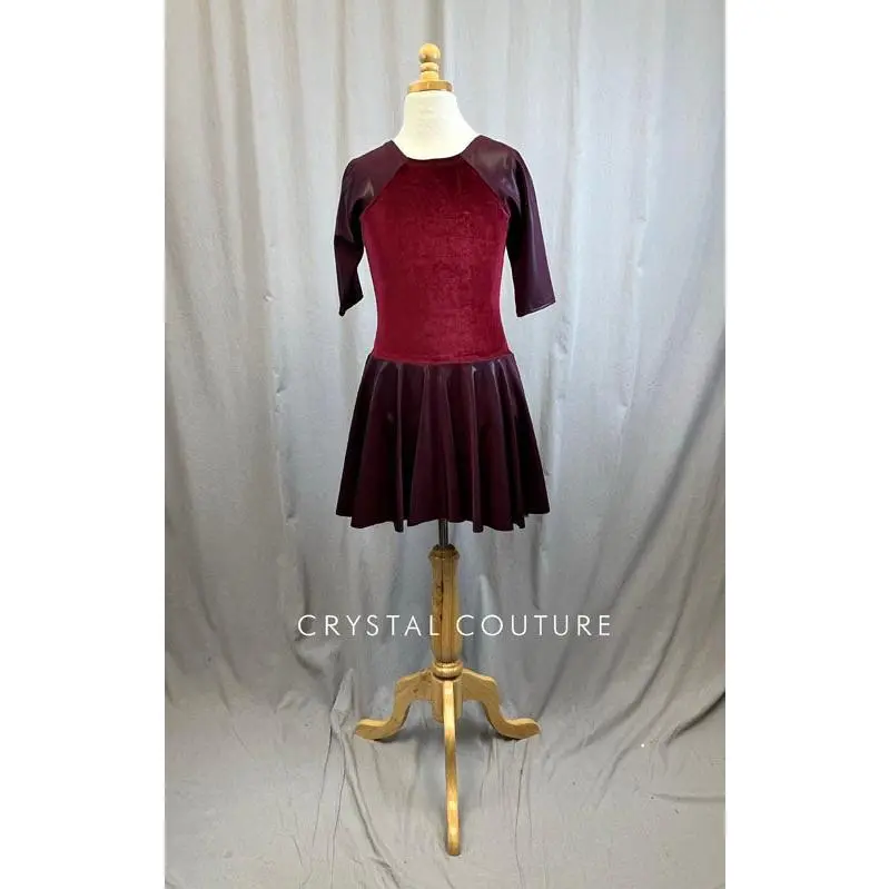 *Brand New* Burgundy Velvet 3/4 Length Sleeve Skating Dress
