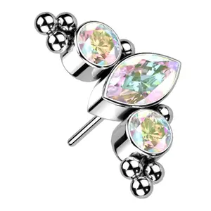 Crest Rainbow Aurora CZ Threadless Titanium Top