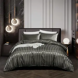 3 Piece Duvet Cover Set Bedding Sets Italian Style 1800 Series Luxury Rich Silk Soft Stripes Hidden Zipper Closure Reversible Wrinkle Free Honeymoon(Grey, King)