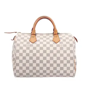 Pre-owned Louis Vuitton Coated Canvas Top Handle Bag Speedy 30 Damier Azur 68389322