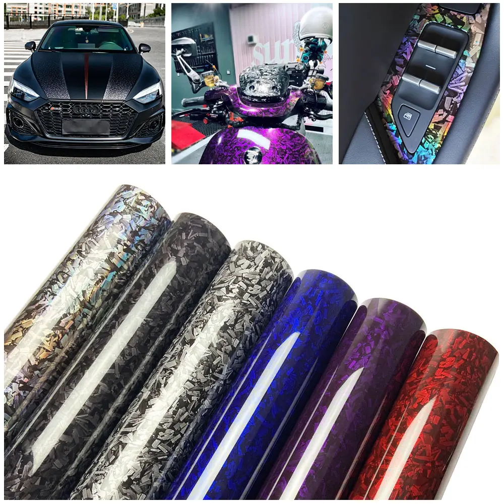 Glossy Laser Forged Carbon Fiber Vinyl Wrap Self Adhesive Car Sticker Waterproof Auto Glossy Vinyl Carbon Film for Car Decal