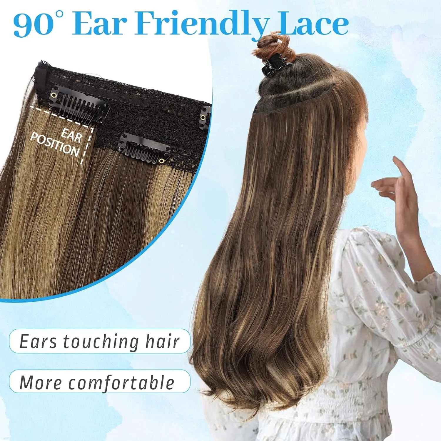 20-Inch Synthetic Hair Extensions with Invisible Wire Headband & 4 Clips Summervibes KooKaStyle 20 Inch Clear Invisible Wire  main image 2