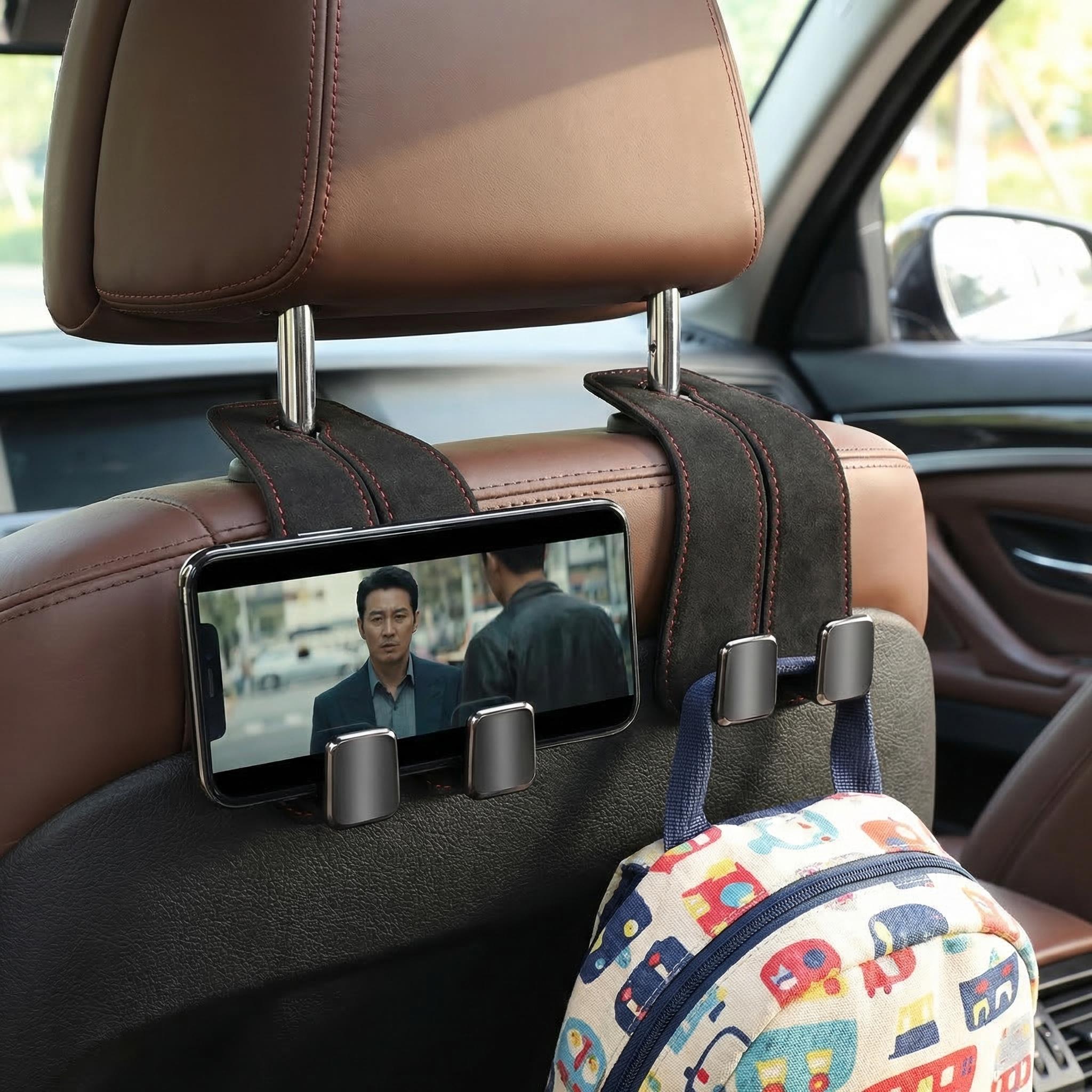 Universal Suede Leather Car Back Seat Hook | Double Hanging Organizer for SUV & Sedan | Soft Anti-Scratch Interior Decor | Multi-Functional Headrest Hanger Bags & Essentials Solar Powered Winter Windshield Long Carbon Fiber Stretchable Truck Bed Cargo Net