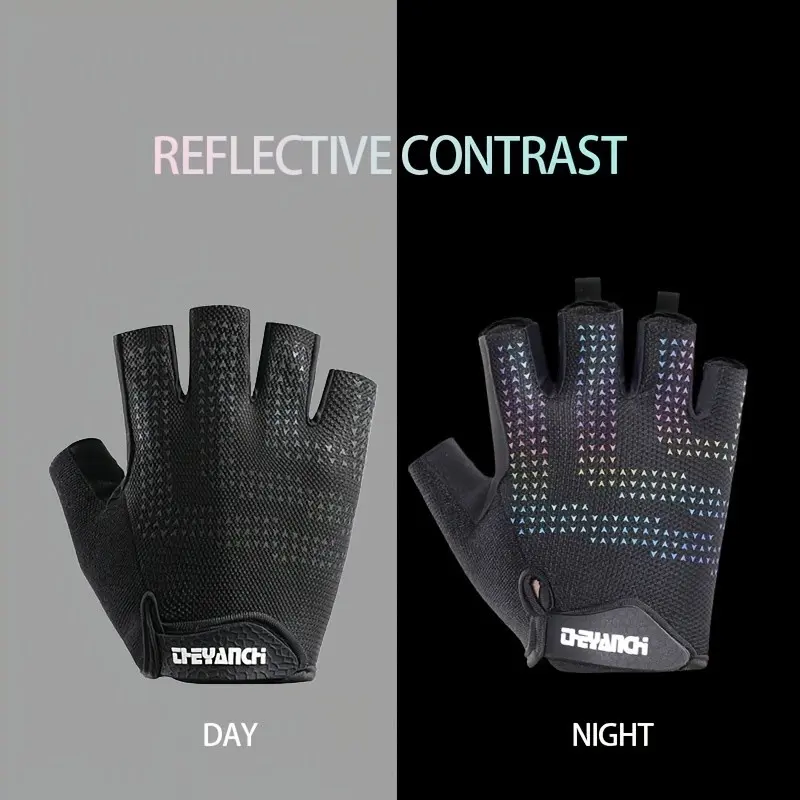 Breathable Half-Finger Cycling Gloves with Enhanced Night Reflective & Anti-Slip Grip, Lightweight & Wear-Resistant, Adjustable Fit, Perfect for Night Riding, Road Cycling, Gym Workouts, and Everyday Outdoor Activities