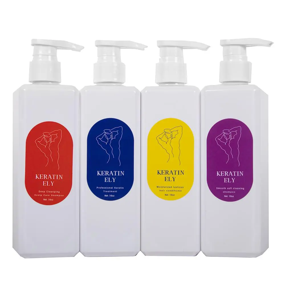Keratin Ely Professional Keratin Kit for Afro Curls & Thick Resistant Hair - 16 oz Shampoo, Conditioner, Treatment & Smoothing Solution