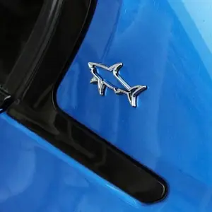 2 Piece Shark Metal Badges with Hollow Design, Durable Car and Motorcycle Decor Accessories, Unique Custom Fit Decoration Items, Car Decorative Sticker