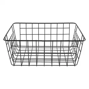 Hollow Iron Wired Basket, Storage Baskets Metal Basket Without Interlining Bathroom Kitchen Organizer Black
