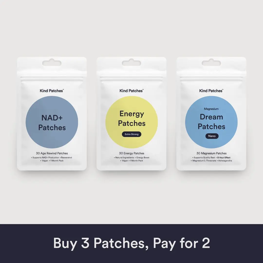 Kind Patches Boost & Reset Bundle, Energy Extra Strong + Dream Melatonin Extra Strong + NAD+ Patches, Natural Ingredients, Caffeine, Magnesium, Ashwag