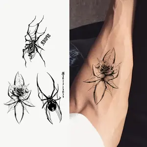 Waterproof Temporary Spider Tattoo Stickers, Pack Of 3, Featuring Realistic Spider And Rose Designs That Are Durable, Convenient, And Practical. Suitable For Both Women And Men, Suitable For Daily Use, Festivals, Parties, And Halloween