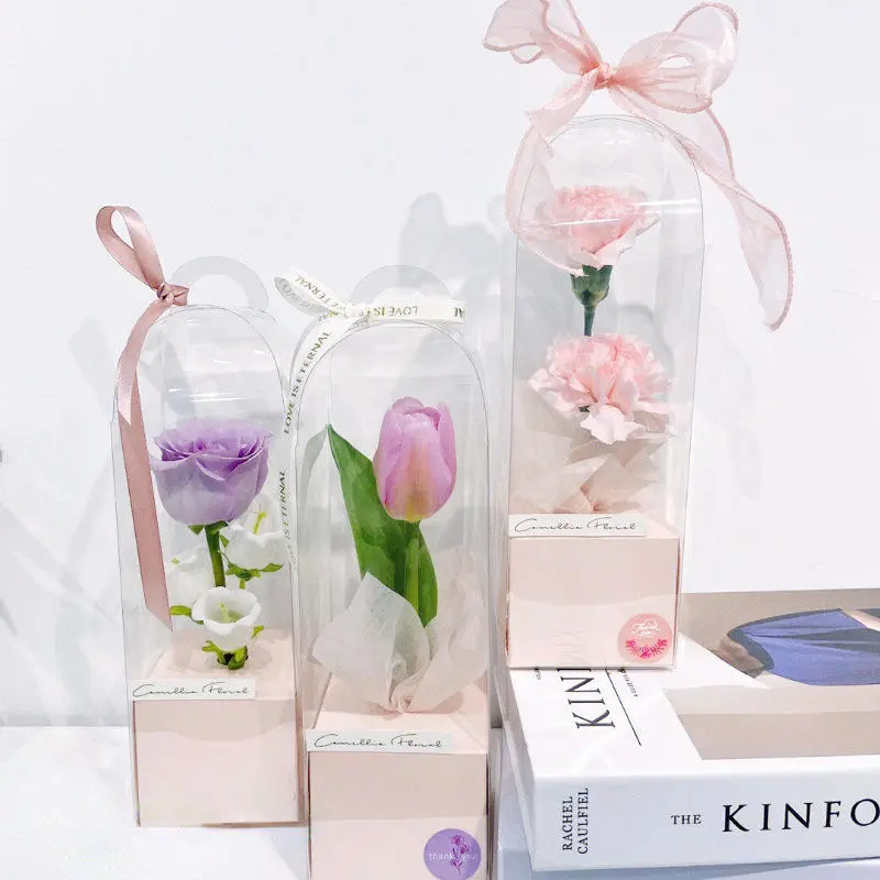 10-Pack Empty Single Rose Carnation Boxes with Clear Gift Bags, Transparent Floral Gift Boxes for Various Occasions, Decor Gifts, Flower Gift Boxes, Elegant Gift Box, Gift Box Packaging