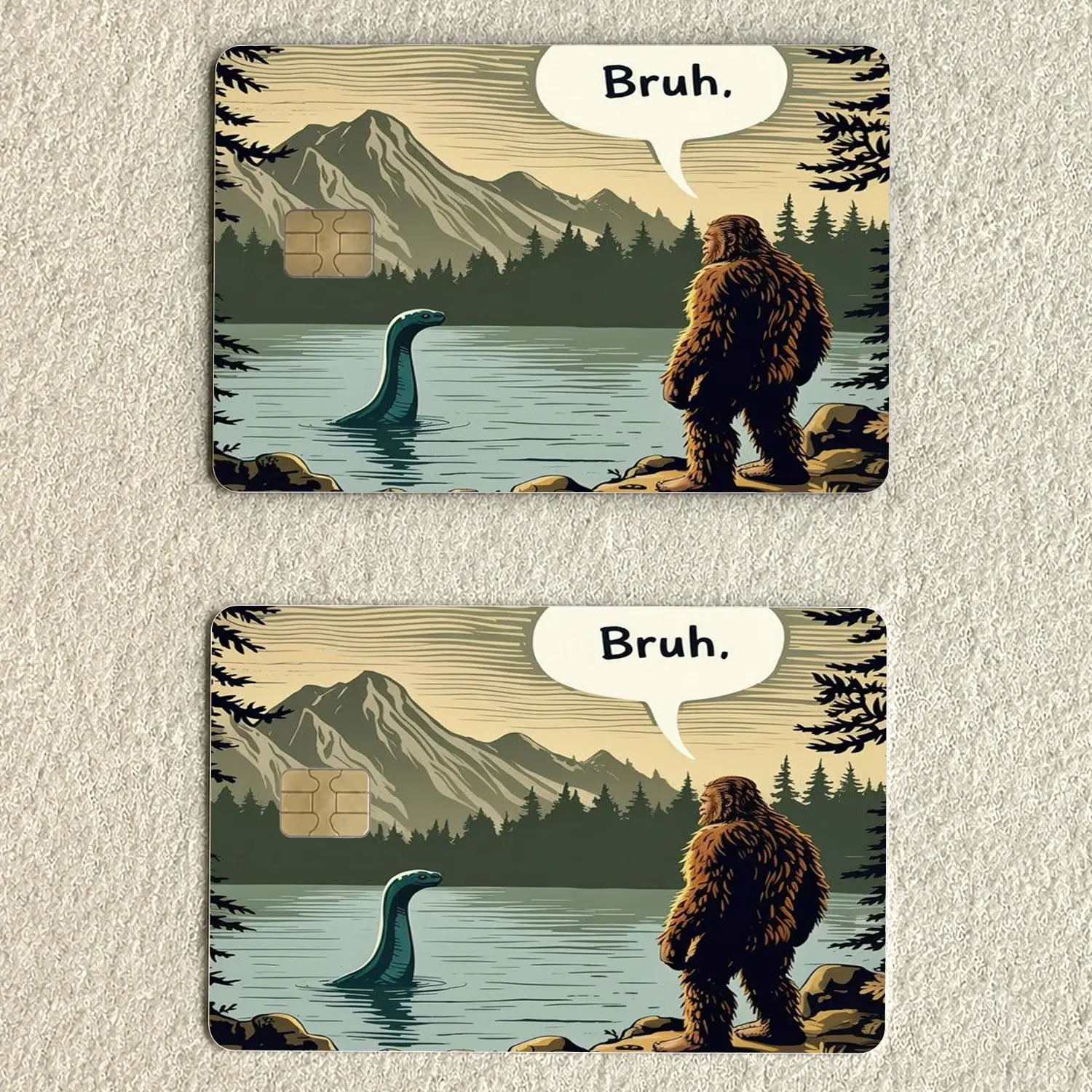 Funny Bigfoot Credit Card Skin | Nessie Meme Debit Card Sticker | Waterproof Vinyl Cover