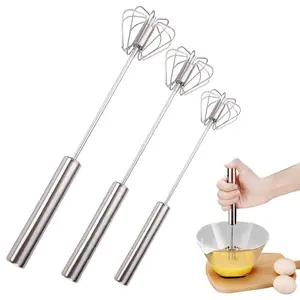 Stainless Steel Semi-Automatic Egg Beater, Hand Push Rotating Mixer, Portable Stirring Tool for Cooking Home Eggs Milk