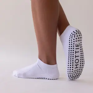 Ankle Grip Socks - White and Black Socks with "Hottie" Grips - Cute and Simple Grip Socks for Pilates, Barre, Lagree