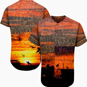 Summer Beach Graffiti Gold-Brown Sunset 3D Baseball Jersey.