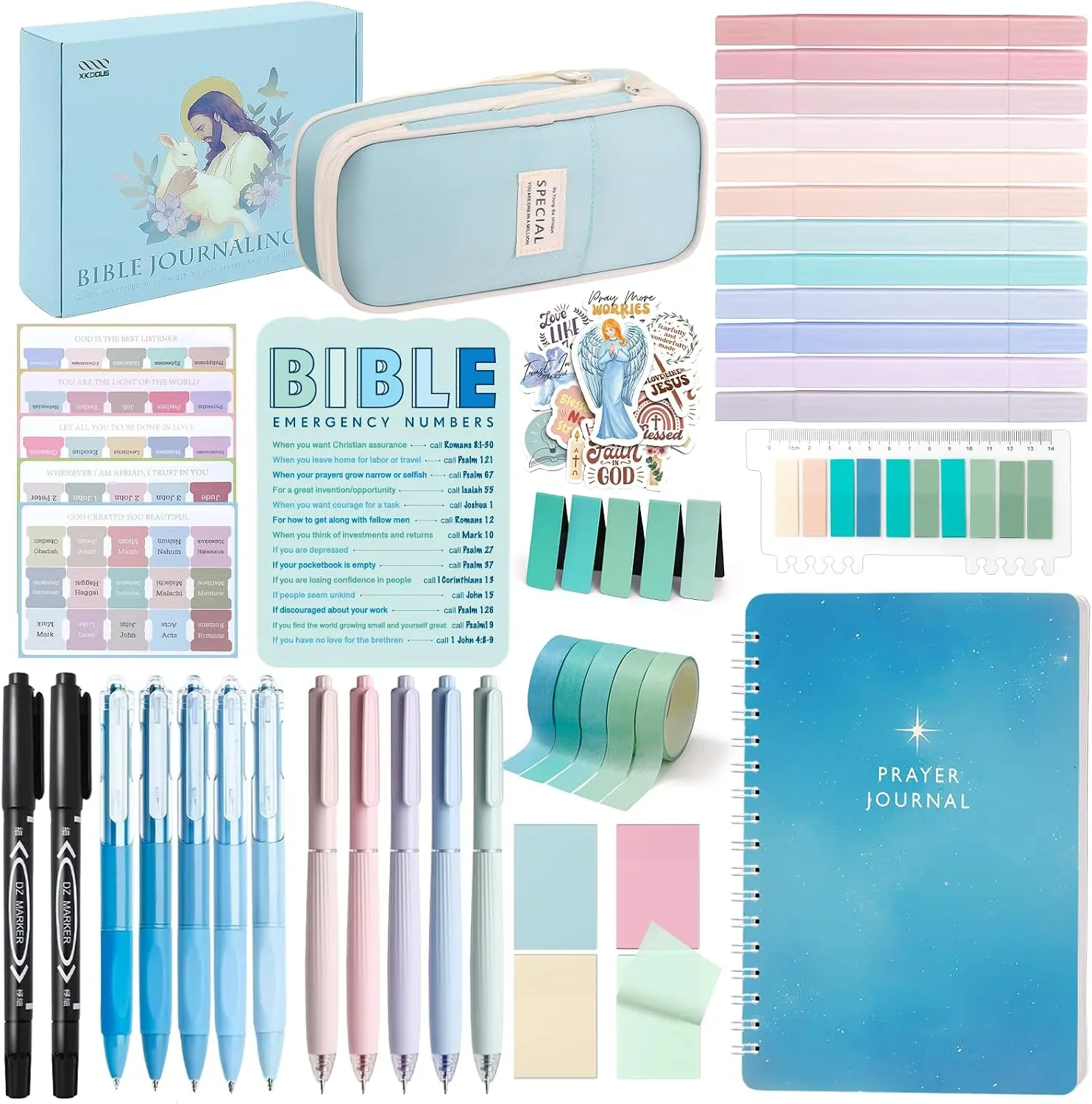 Bible Study Supplies Kit with Journal & Case - 50-Piece Bible Study Supplies Set, Bible Journaling Kit for Women, Bible Study Accessories, Bible Highlighters, Bible Tabs, Note-Taking & Verse Annotation Gift Set