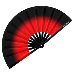 Black to Red Ombré Core Rave Bamboo Folding Hand Fan / Clack Fan - Large