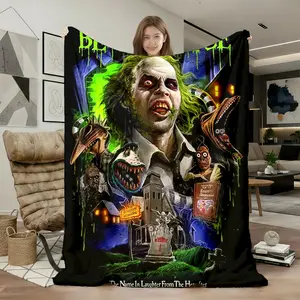 1pc Beetlejuice Movie Theme Flannel Blanket for Sofa, Bed, Office, Car, Travel, Super Soft, Cozy, Warm, Lightweight, All Season Flannel Throw Blanket, Unique Gothic Decor Gift for Movie Fans, Cozy Chic Blanket
