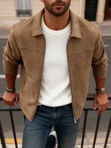 Men's casual jacket - fashionable and simple light business jacket, zipper closure - classic lapel design, anti suede and easy to maintain fabric, suitable for daily life, work travel and formal wear - spring and autumn seasons