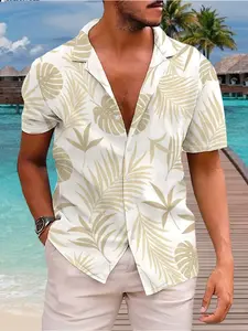 2026 Spring Summer Vacation Sweater, Man Shirts, Short, Collared, Simple Light Color Design, Cuban Collar Style, Printed Tropical, Casual Loose Fit, Limited-time holiday offers, fast shipping
