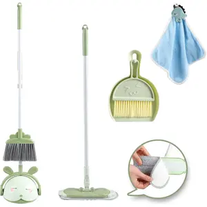 Kids Cleaning Toy Set, Mini Child Broom, Mop and Dustpan, Little Housekeeping Helper Set Pretend Home Cleaning Play Set for Toddler Age 1-5, 6pcs (Green)
