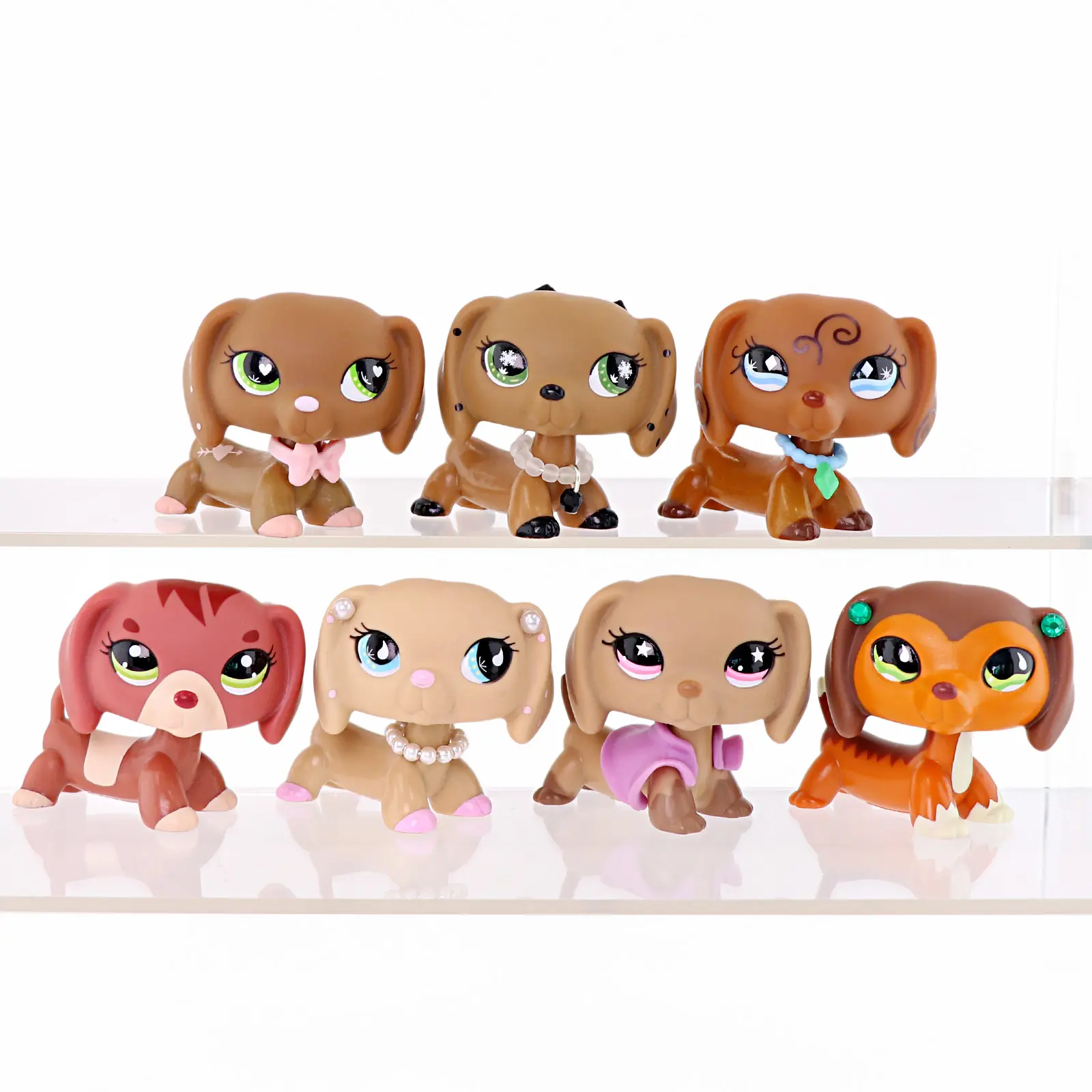 7 Pcs Mini Dachshund Puppy Figurines Set, Collectible Long Body Dog Figures with Fashion Accessories, Dress Up Mini Pet Toy Collection Gift for Kids Girls Birthday Party Decor