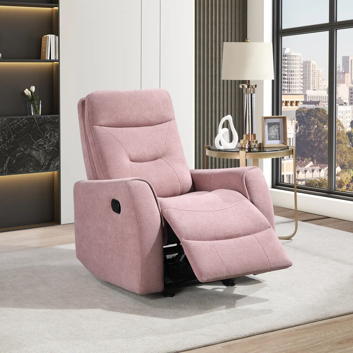 Paterson G00274A-RC Velvet 2-Position Rocker Swivel Recliner Chair - Pink, Handle-Equipped, 34.00x36.00x42.00in, 74.41 lbs, Sturdy, Assembly Required, Back-Off Shipping, Indoor Home Furniture for Any Home or Room